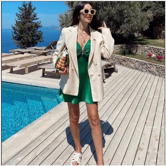 Zara Satin Effect Mini Green Dress Size XS - Picture 15 of 16